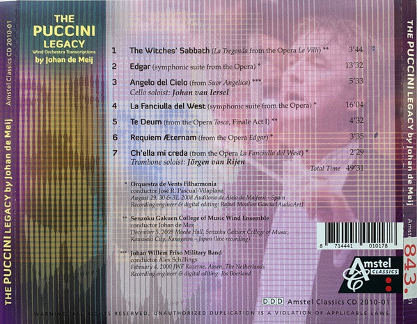 The Puccini Legacy (Wind Orchestra Transcriptions By Johan de Meij) - Orquestra de Vents "Filharmonia", Johan Willem Fris