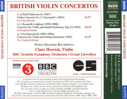British Violin Concertos (Paul Patterson, Kenneth Leighton, Gordon Jacob) - Clare Howick, BBC Scottish Symphony Orchestra, Grant Llewellyn