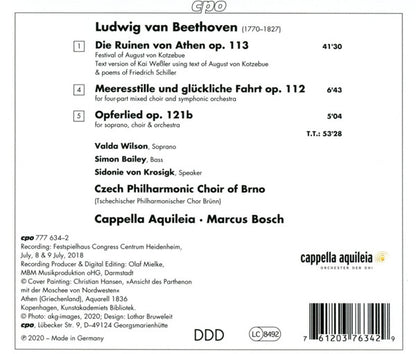 Beethoven: Die Ruinen von Athen - Meeresstille und glücklich Fahrt, Op. 112; Opferlied, Op. 121b - Czech Philharmonic Choir Of Brno, Cappella Aquileia, Marcus Bosch