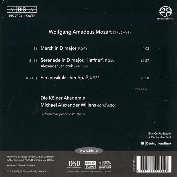 Mozart: Haffner Serenade; Ein musikalischer Spass - Die Kölner Akademie, Michael Alexander Willens (Hybrid SACD)