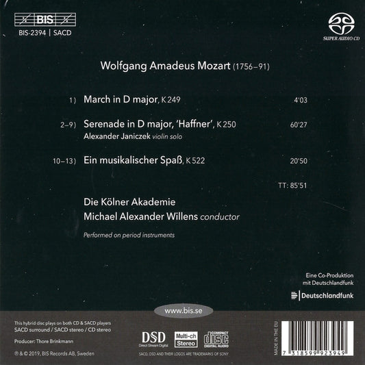 Mozart: Haffner Serenade; Ein musikalischer Spass - Die Kölner Akademie, Michael Alexander Willens (Hybrid SACD)