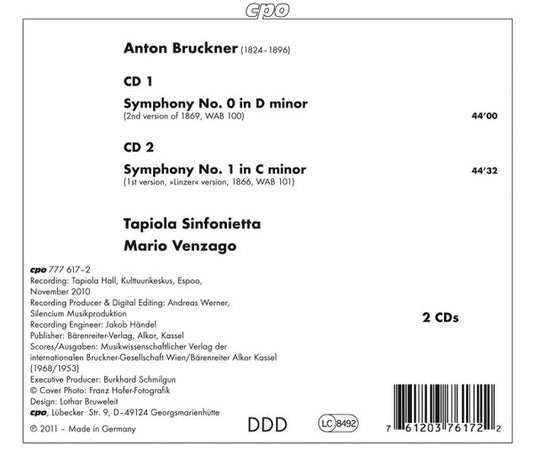 Bruckner: Symphonies Nos. 0 & 1 - Tapiola Sinfonietta