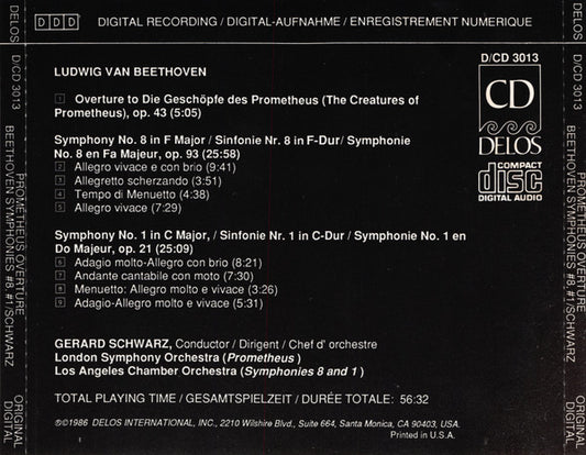 BEETHOVEN: Prometheus Overture, Symphonies 1 & 8 - London Symphony Orchestra, L.A. Chamber Orchestra