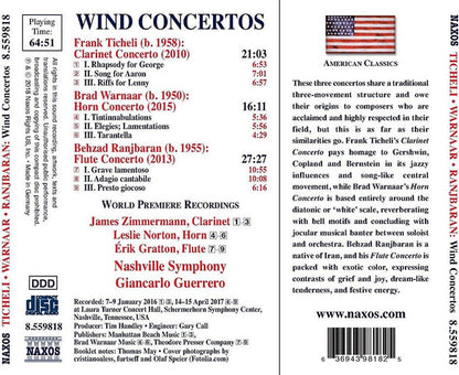 Ticheli, Warnaar & Ranjbaran: Wind Concertos - Nashville Symphony Orchestra