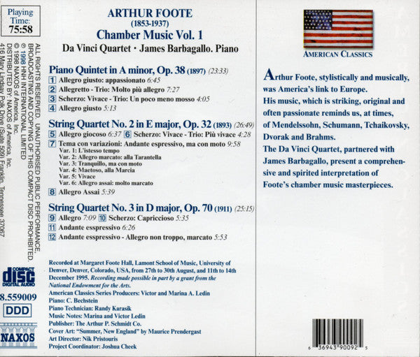 FOOTE: Piano Quintet Op. 38; String Quartets Opp. 32 and 70 - DaVinci Quartet