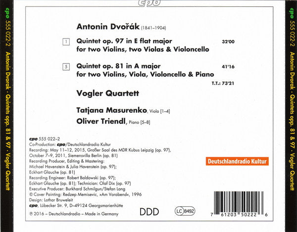 Dvorák: String Quintet No. 3 & Piano Quintet No. 2 - Vogler Quartett, Tatjana Masurenko
