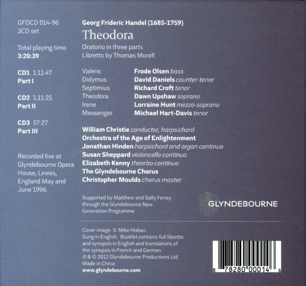 HANDEL: Theodora -  Lorraine Hunt • David Daniels • Dawn Upshaw • Richard Croft • Orchestra Of The Age Of Enlightenment • William Christie (3 CDS, DELUXE BOOKLET)