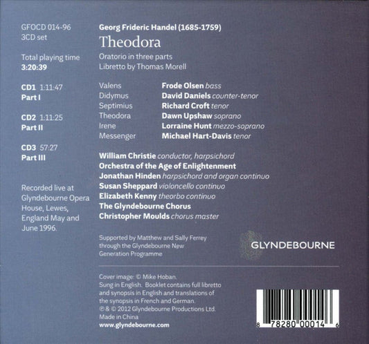 HANDEL: Theodora -  Lorraine Hunt • David Daniels • Dawn Upshaw • Richard Croft • Orchestra Of The Age Of Enlightenment • William Christie (3 CDS, DELUXE BOOKLET)