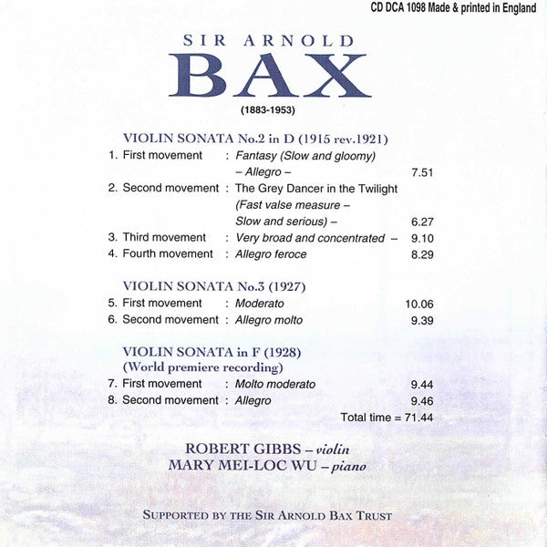 BAX: THREE VIOLIN SONATAS