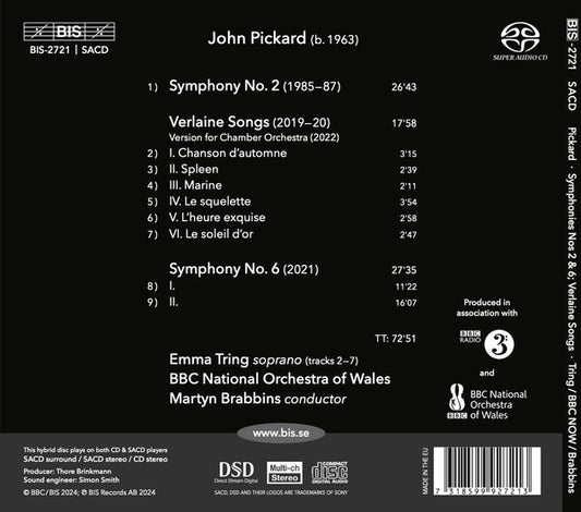 Pickard: Symphonies 2 & 6; Verlaine Songs - Emma Tring, BBC National Orchestra Of Wales, Martyn Brabbins (Hybrid SACD)