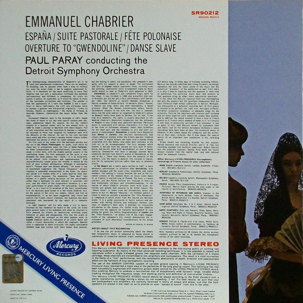 CHABRIER: OVERTURES, ESPANA, DANSE SLAVE, FETE POLONAISE, FETE PASTORALE, GWENDOLINE - PAUL PARAY, DETROIT SYMPHONY (180 GRAM VINYL LP)