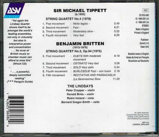 TIPPETT: String Quartet No. 4; BRITTEN: String Quartet No. 3 - Lindsay String Quartet