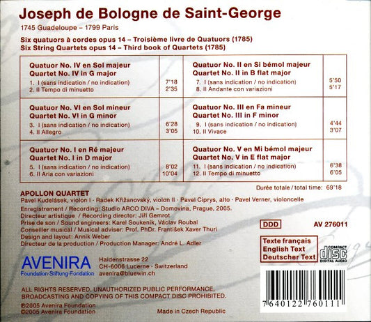 SAINT-GEORGE: String Quartets, Op. 14 - Apollon Quartet
