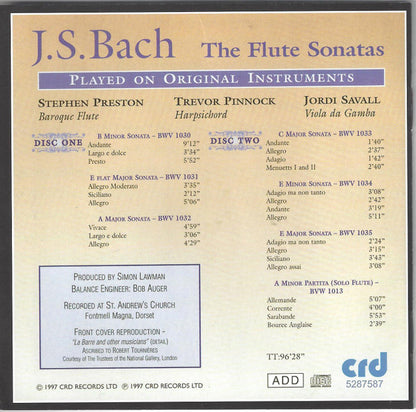 BACH: THE FLUTE SONATAS - Trevor Pinnock, Jordi Savall, Stephen Preston (2 CDs)