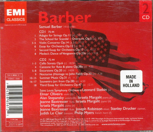 BARBER: ORCHESTRAL & CHAMBER WORKS - LEONARD SLATKIN (2 CDs)