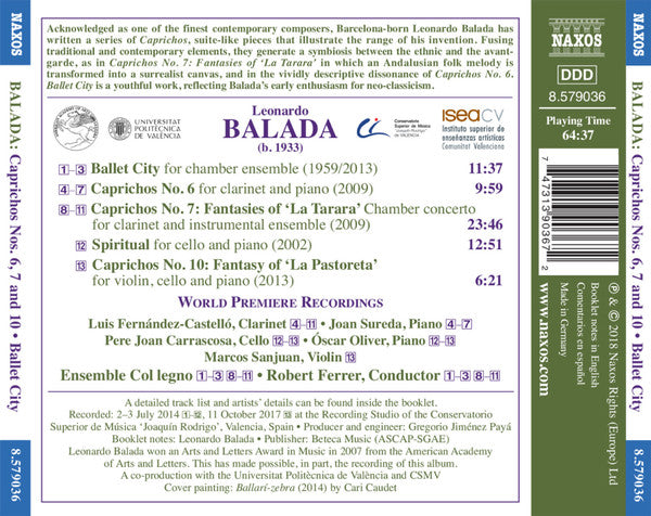 Balada: Ballet City, Caprichos & Spiritual - Luis Fernández Castelló, Joan Sureda, Óscar Oliver, Marcos Sanjuan, Pere Joan Carrascosa, Ensemble Col Legno, Robert Ferrer