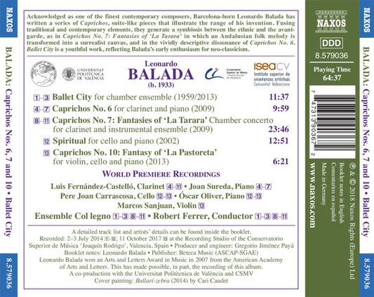 Balada: Ballet City, Caprichos & Spiritual - Luis Fernández Castelló, Joan Sureda, Óscar Oliver, Marcos Sanjuan, Pere Joan Carrascosa, Ensemble Col Legno, Robert Ferrer
