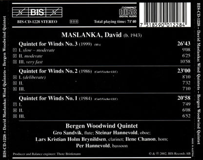 MASLANKA: Wind Quintets Nos. 1-3 - Bergen Woodwind Quintet
