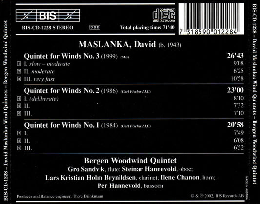 MASLANKA: Wind Quintets Nos. 1-3 - Bergen Woodwind Quintet