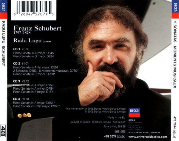 SCHUBERT: 9 PIANO SONATAS, MOMENTS MUSICAUX - Radu Lupu (4 CDs)