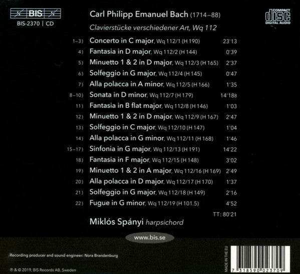 C.P.E. Bach: The Solo Keyboard Music, Vol. 39 - Miklos Spanyi