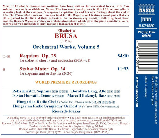 Brusa: Orchestral Works, Vol. 5 (Requiem / Stabat Mater) - Kristóf, D. Láng, I. Horváth, Bakonyi, Hungarian Radio Choir and Symphony, Frizza