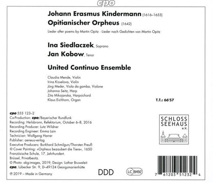 Kindermann: Opitianischer Orpheus - Ina Siedlaczek,Jan Kobow, United Continuo Ensemble