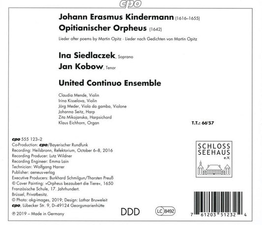 Kindermann: Opitianischer Orpheus - Ina Siedlaczek,Jan Kobow, United Continuo Ensemble