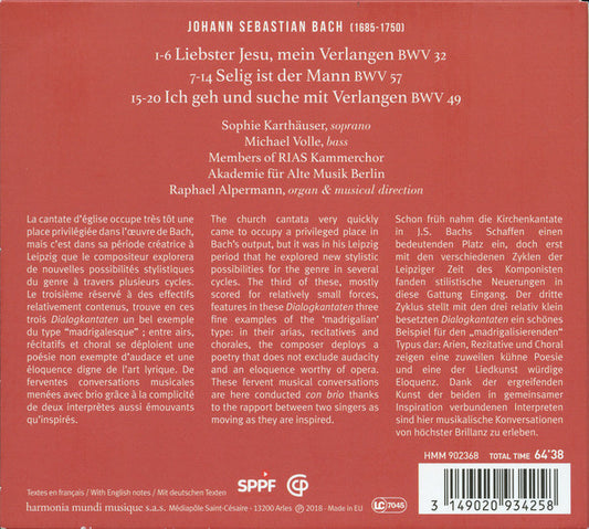 BACH: DIALOG KANTATEN BWV 32, 49, & 57 - Sophie Karthäuser, Michael Volle, Akademie Für Alte Musik Berlin