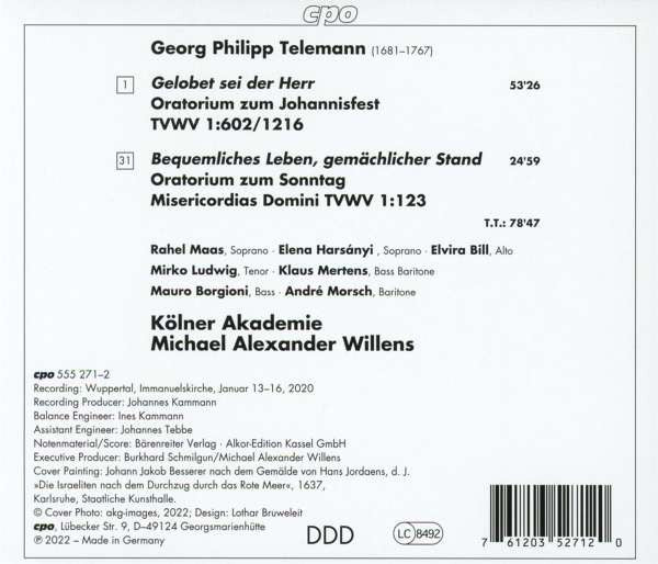 Telemann: Johannis-Oratorium, TVWV 1:602/1216; Oratorium, TVV 1:123 - Kölner Akademie, Michael Alexander Willens