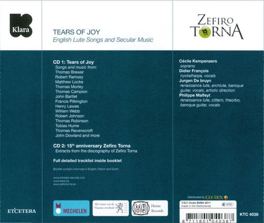 Tears of Joy (English Lute Songs & Secular Music) - Zefiro Torna (2 CDs)