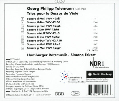 Telemann: Trios pour le Dessus de Viole - Hamburger Ratsmusik, Simone Eckert