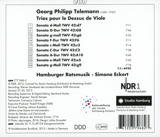 Telemann: Trios pour le Dessus de Viole - Hamburger Ratsmusik, Simone Eckert