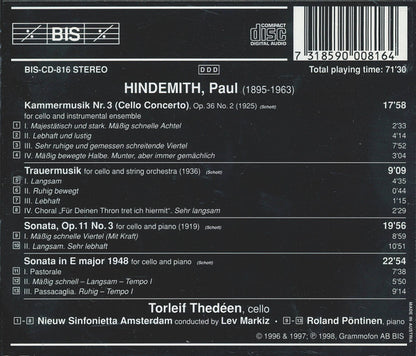 HINDEMITH: Cello Music - Torleif Thedéen, Roland Pöntinen, Amsterdam Sinfonietta