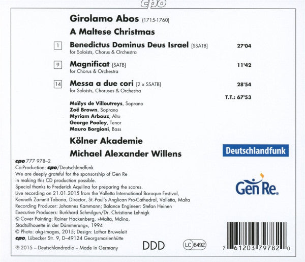 Abos: A Maltese Christmas - Kölner Akademie, Michael Alexander Willens