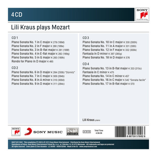 LILI KRAUS PLAYS MOZART PIANO SONATAS (4 CDS)