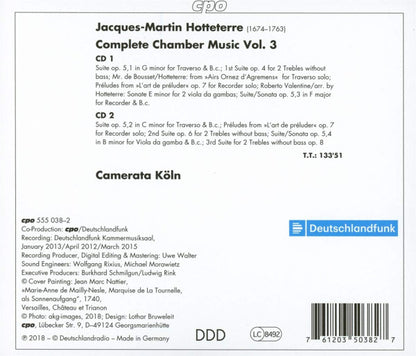 Hotteterre: Complete Chamber Music, Vol. 3 - Camerata Koln (2 CDs)