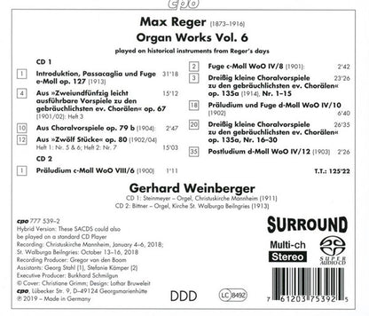 REGER: ORGAN WORKS, VOL. 6 - WEINBERGER (2 Hybrid SACDs)