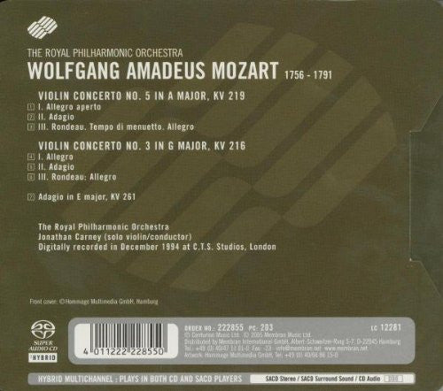 Mozart: Violin Concertos No. 3 & 5 - Jonathan Carney, Royal Philharmonic (Hybrid SACD)