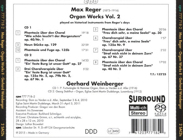REGER: ORGAN WORKS, VOL. 2 - WEINBERGER (2 Hybrid SACDs) (Copy)