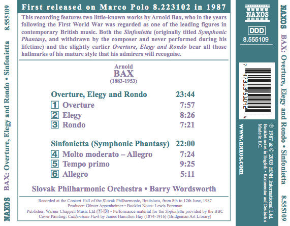 BAX: Sinfonietta / Overture, Elegy and Rondo - Slovak Philharmonic Orchestra, Barry Wordsworth