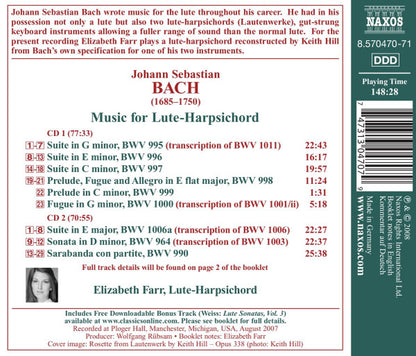 Bach, J.S.: Lute-Harpsichord Music - Elizabeth Farr (2 CDs)