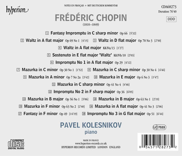 Chopin: Impromptus, Waltzes & Mazurkas - PAVEL KOLESNIKOV
