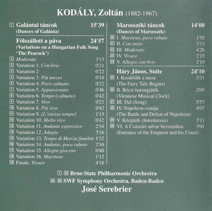 KODALY: Háry János Suite / Dances of Galanta - Brno State Philharmonic Orchestra, SWF Symphony Orchestra, Baden-Baden