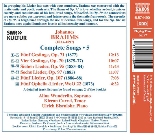 Brahms: Complete Songs, Vol. 5 - Alina Wunderlin, Kieran Carrel, Ulrich Eisenlohr