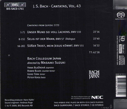 Bach, J.S.: Cantatas, Vol. 43  - BWV 57, 110, 151 - Suzuki, Bach Collegium Japan  (Hybrid SACD)
