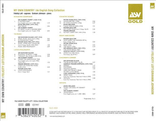 MY OWN COUNTRY: AN ENGLISH SONG COLLECTION - Felicity Lott, Graham Johnson