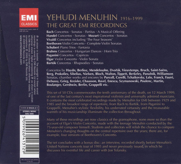 Yehudi Menuhin: The Great EMI Recordings (50 CDs, Limited Edition