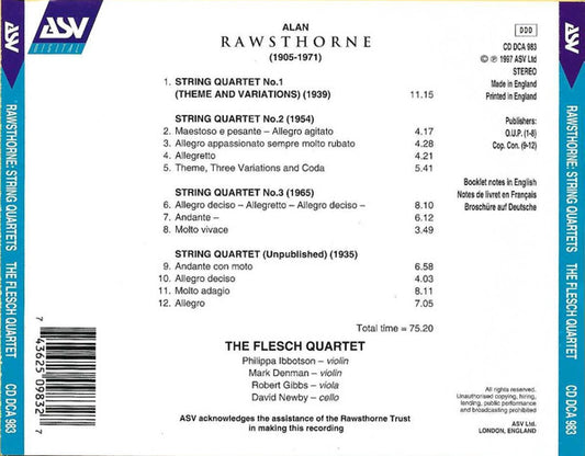 RAWSTHORNE: Four String Quartets - Flesch Quartet