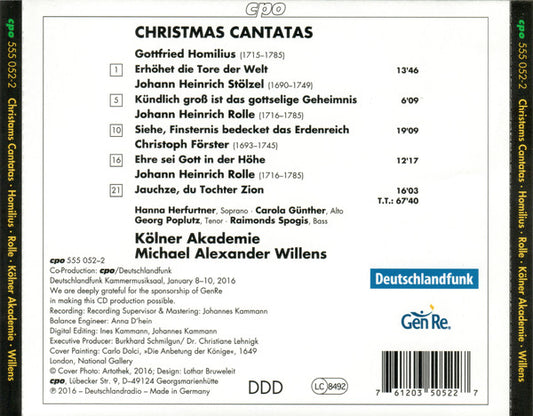 Homilius, Stölzel & Rolle: Christmas Cantatas - Kölner Akademie : Michael Willens